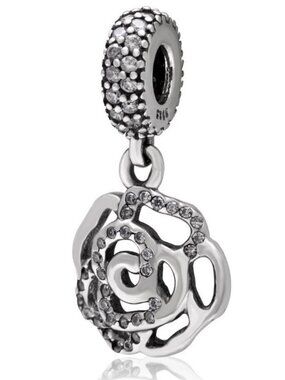 Pandora Charm Rose Dangle Charm 925 Sterling Silver Flower Beads